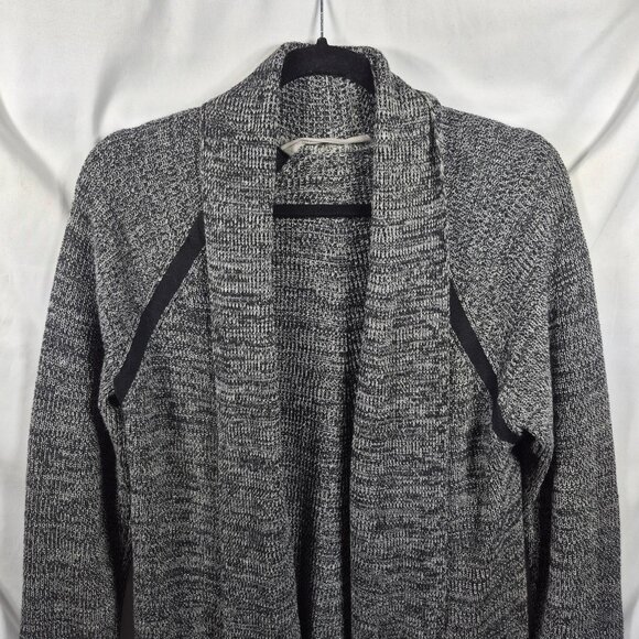 Athleta Sweater Womens L Gray Black Linen Blend Cardigan Open Front Long Sleeve - Picture 3 of 8